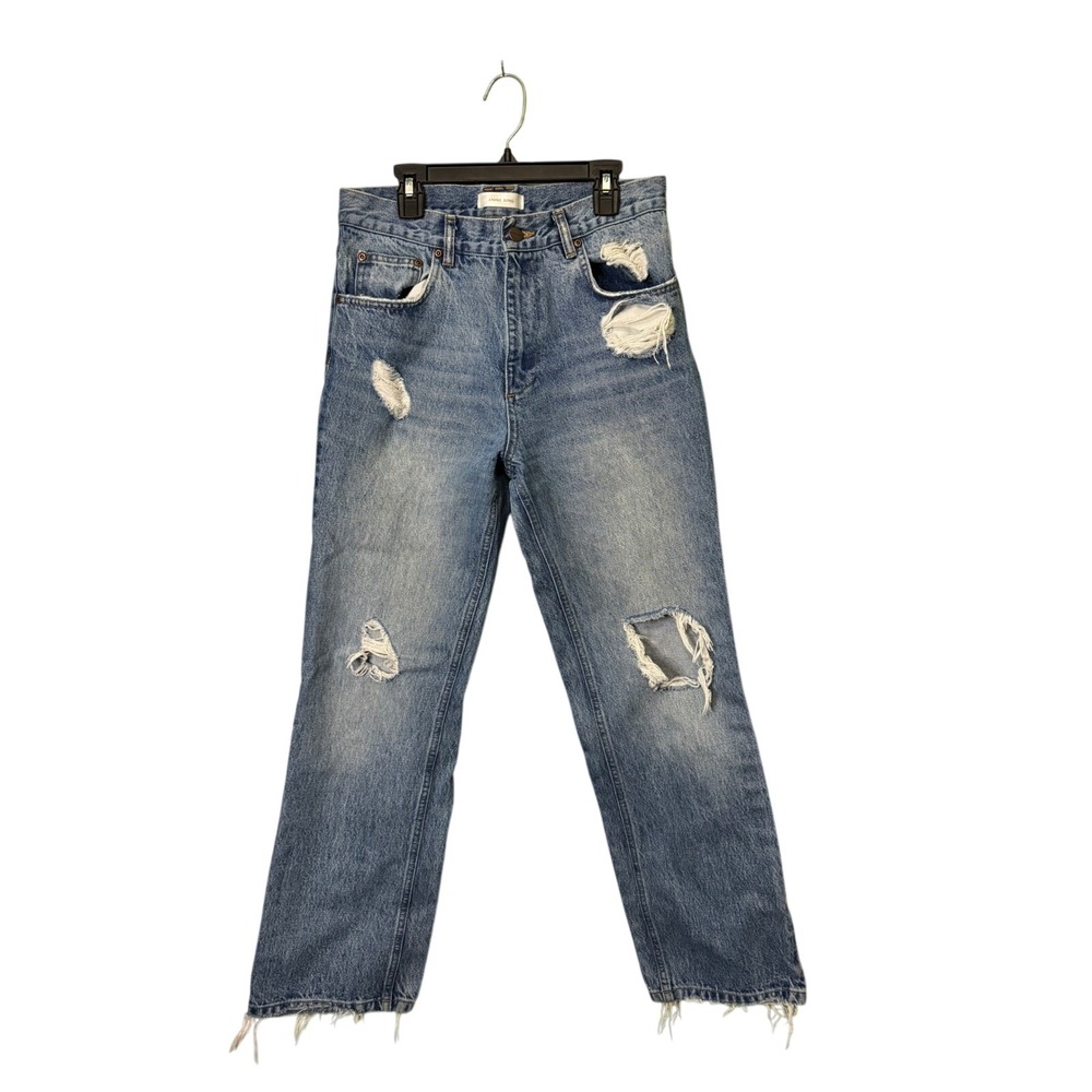 Anine Bing Gavin Distressed Straight Leg Jeans Light Blue Wash Size 28 Festival